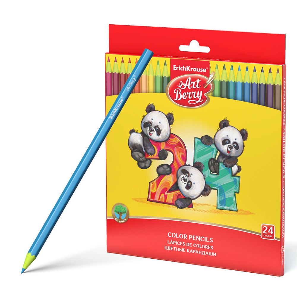 Цветные карандаши пластиковые ArtBerry® шестигранные, грифель 3 мм, 24 цвета