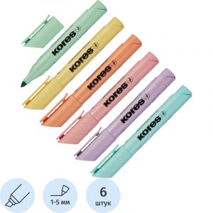Набор текстовыделителей Kores High Liner Plus пастель 6цв.36060.01