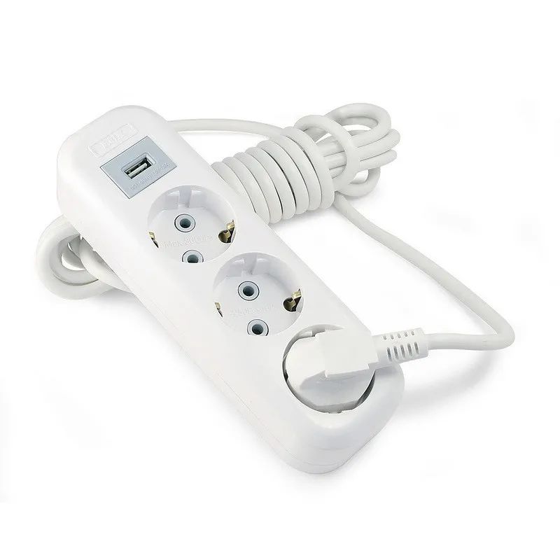 Удлинитель LUX У3-Е-USB-05 3-мест с з/к 250В 16А, USB 5В 1.3А, 5м, белый