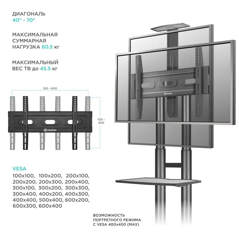 Стойка мобильная Onkron TS1551 чёрная