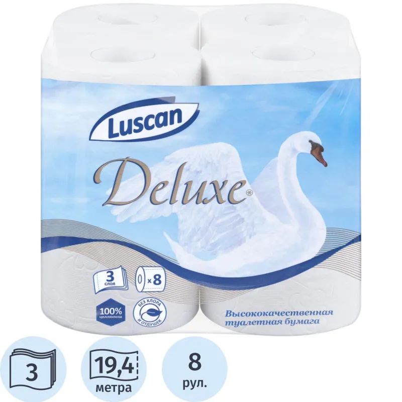 Бумага туалетная Luscan Deluxe 3сл бел 100%цел втул 19,35м 155л 8рул/уп