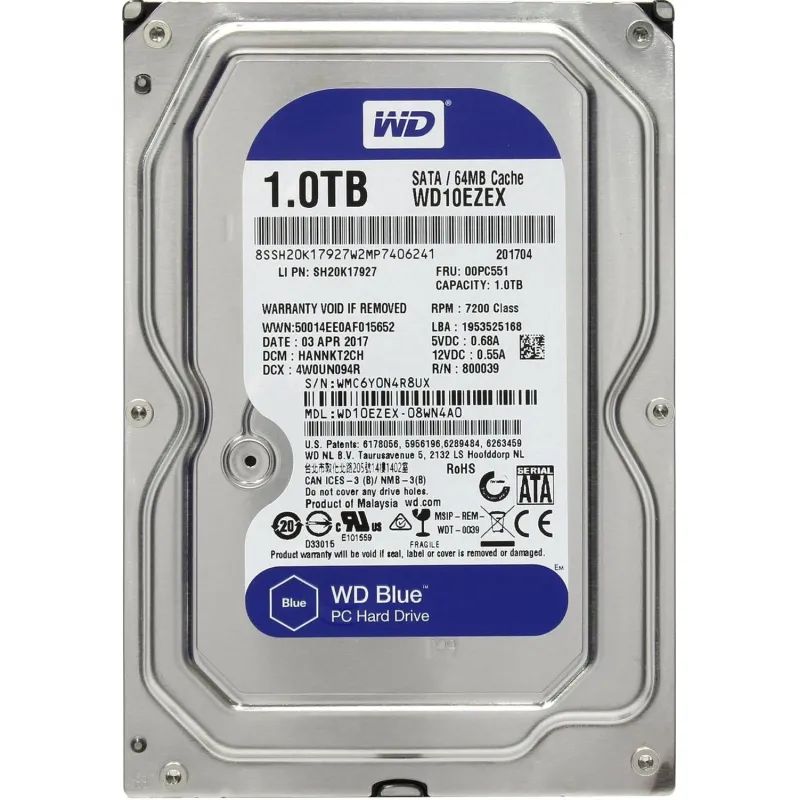 Жесткий диск Western Digital Blue 1Tb, SATA, 7200rpm,64MB(WD10EZEX)