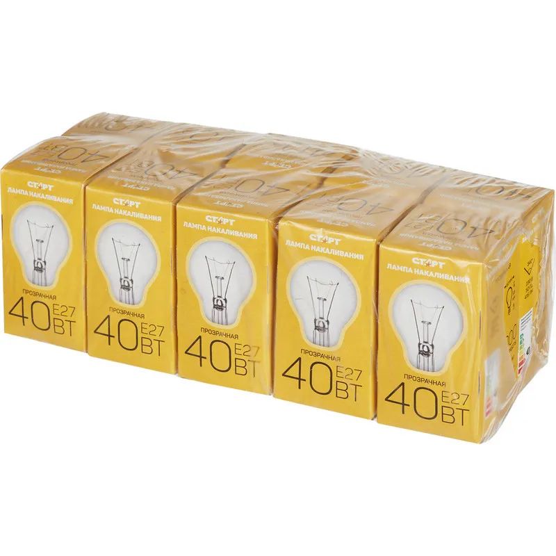 Лампа накаливания СТАРТ стандартная/прозрачная 40W E27 10 шт