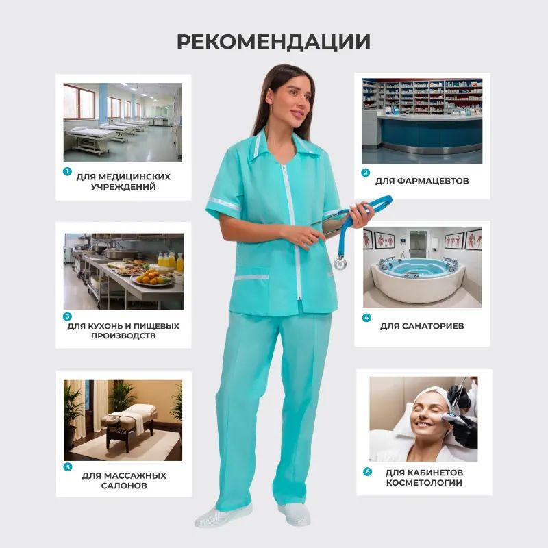 Костюм для медицинского персонала м09-КБР св. мор.волн (р.60-62) 170-176