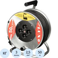 Удлинитель 50 м метал. катушка LUX КГ 3x2.5кв.мм, 16А,4 розетки с з/к45150