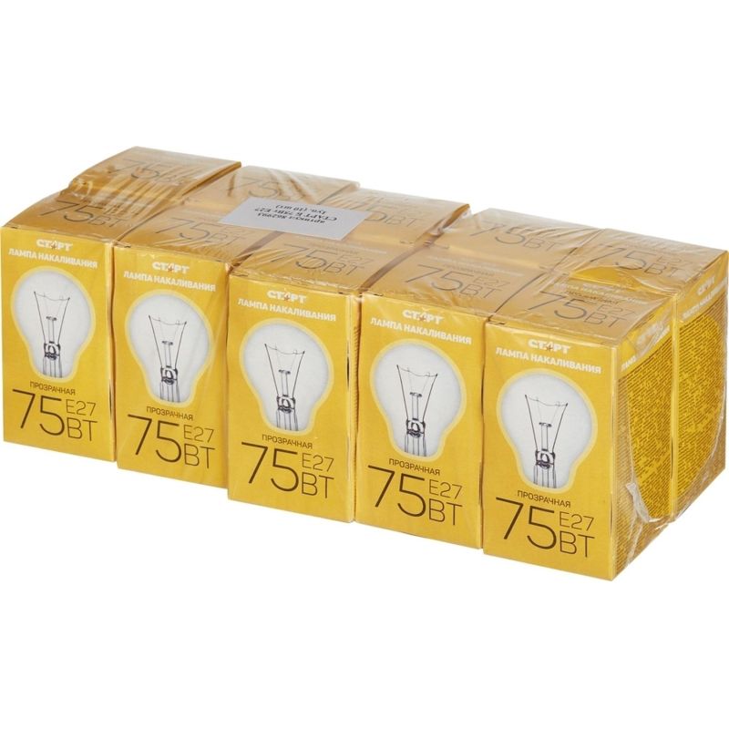 Лампа накаливания СТАРТ стандартная/прозрачная 75W E27 10 шт