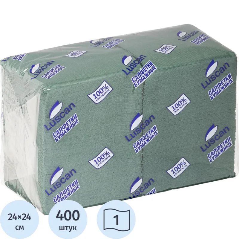 Салфетки бумажные Luscan Profi Pack 1сл24х24зеленые 400шт/уп