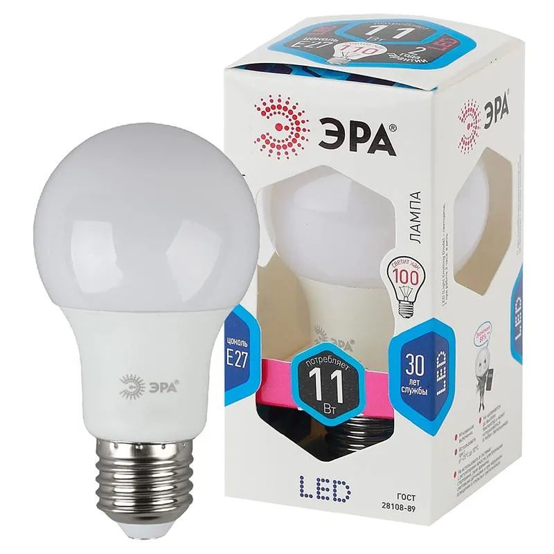 Лампа светодиодная Эра LED A60-11W-840-E27  4000k нейтр.бел. ст.колба