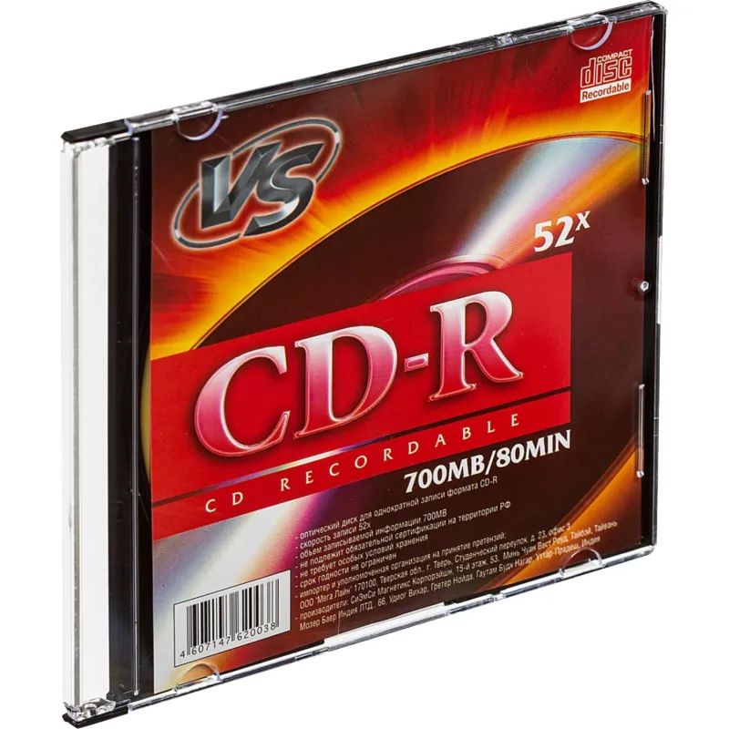 Носители информации CD-R, 52x, VS, Slim/5, VSCDRSL501
