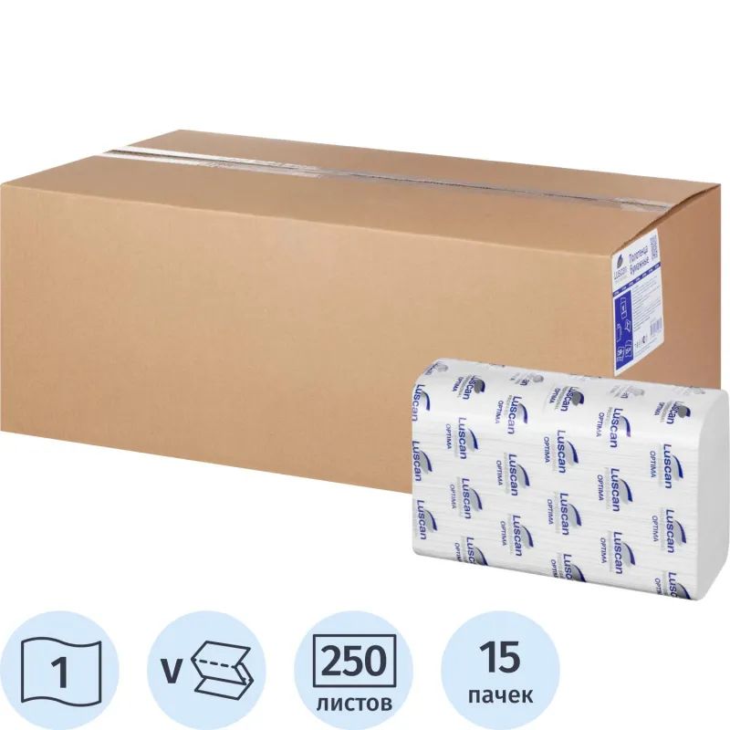Полотенца бумажные д/дисп. Luscan Professional Vслож1слбелцел250л15пач/уп