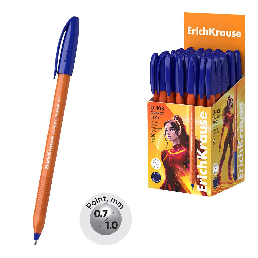 Ручка шариковая ErichKrause U-108 Stick Orange 0.7, Ultra Glide Technology, цвет чернил синий