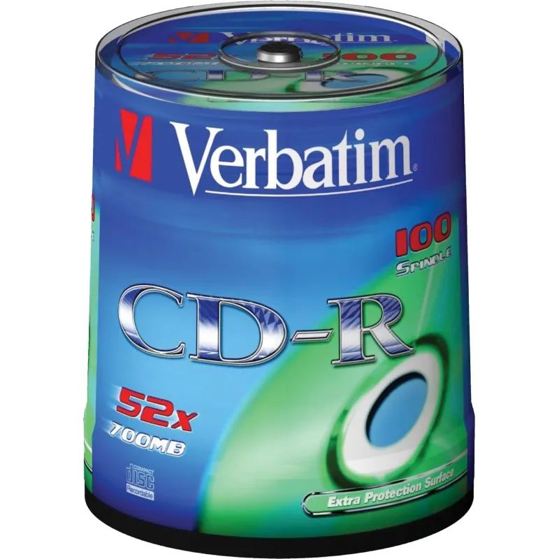 Носители информации CD-R, 52x, Verbatim Extra Protection, Cake/100, 43411