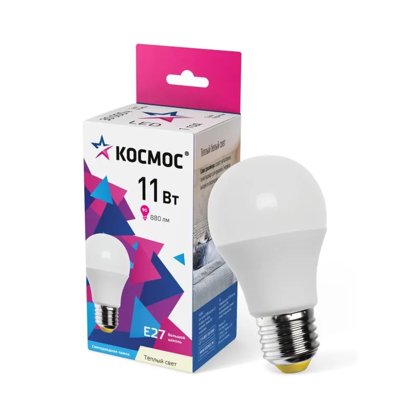 Лампа светодиодная Космос Экономик 11W E27 3000k тепл.бел. ст.колба