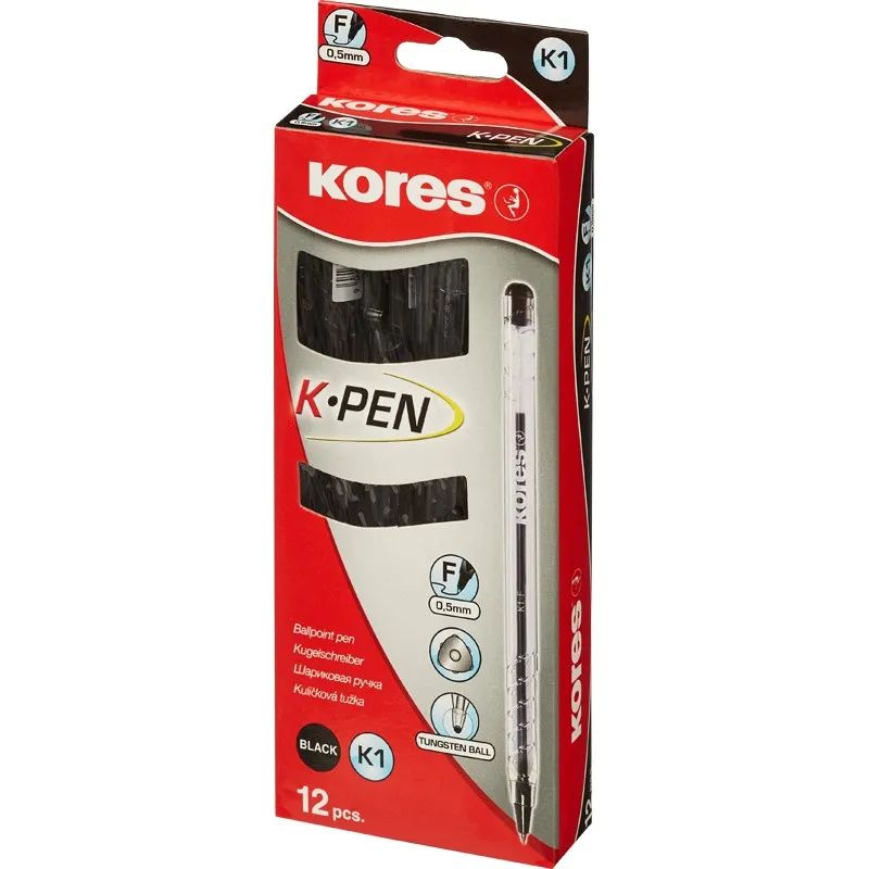 Ручка шариковая неавтомат. KORES К1 F(0,7мм)треуг.корп,черн.ст. 39521