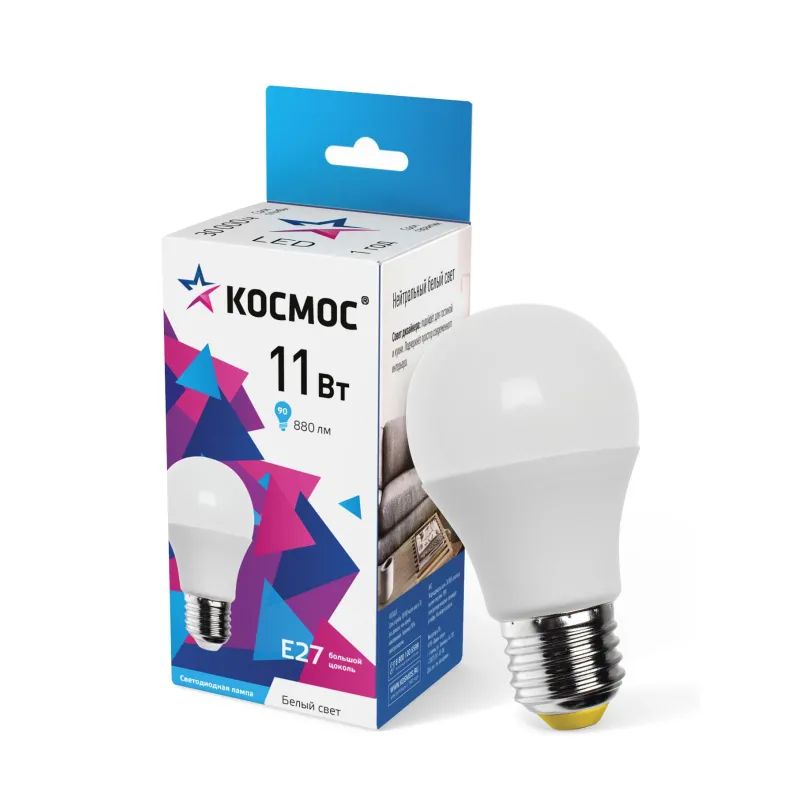 Лампа светодиодная Космос Экономик 11W E27 4500k нейтр.бел. ст.колба