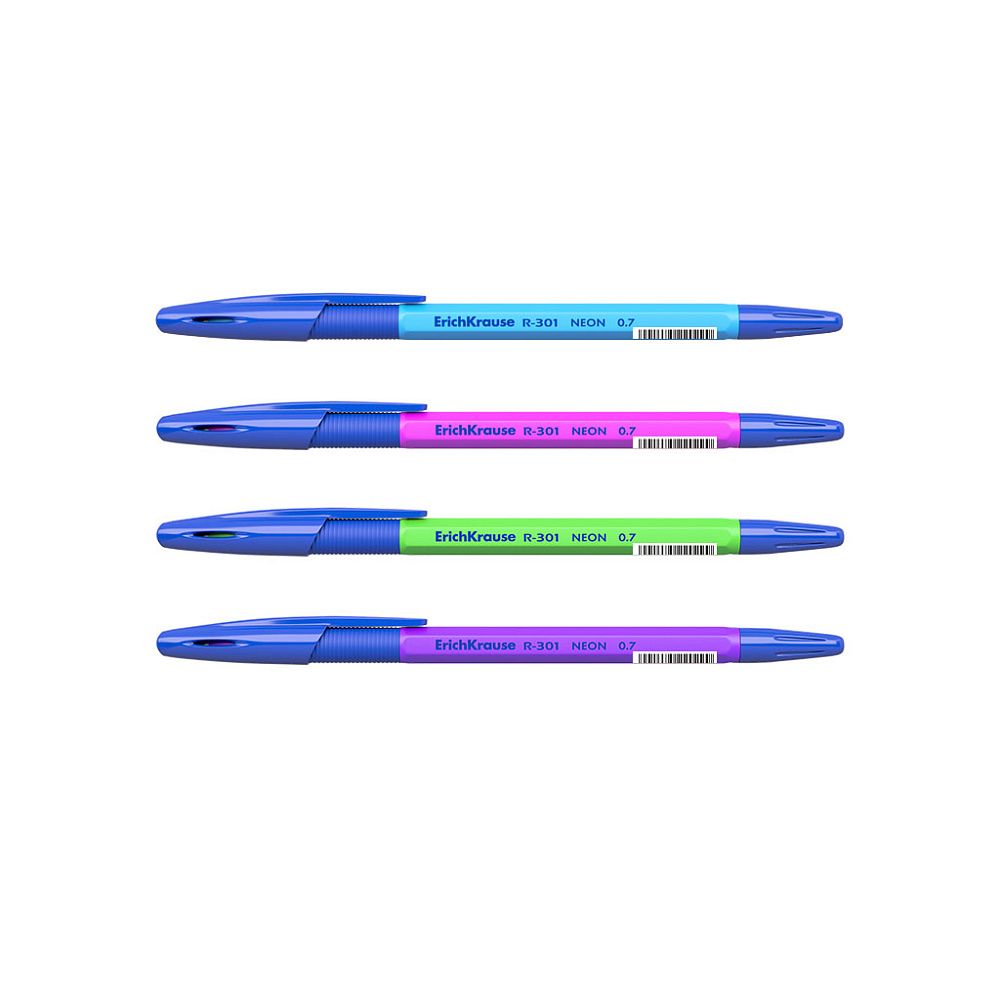 Ручка шариковая ErichKrause R-301 Stick&Grip Neon 1.0, цвет чернил синий