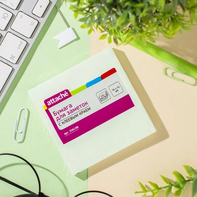 Стикеры ATTACHE с клеев.краем 76х76 салатовый 100л