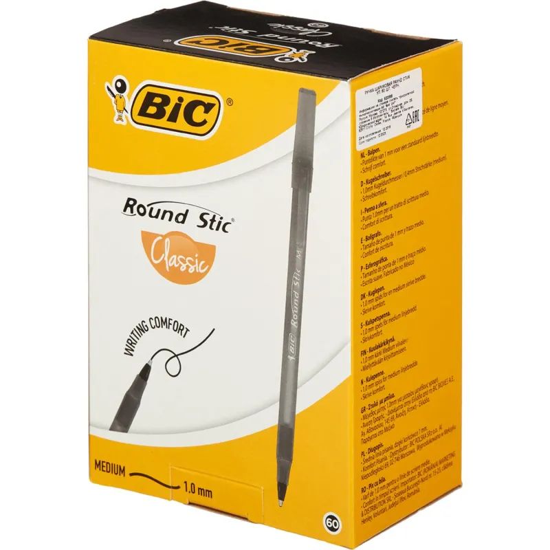 Ручка шариковая неавтомат. Bic Раунд Стик черная, 920568/9205683,0,32 мм