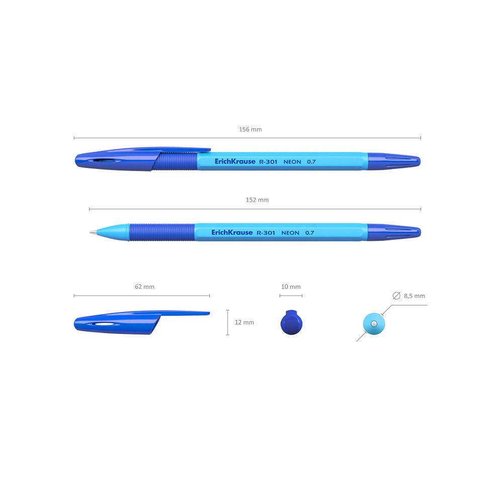 Ручка шариковая ErichKrause R-301 Stick&Grip Neon 1.0, цвет чернил синий