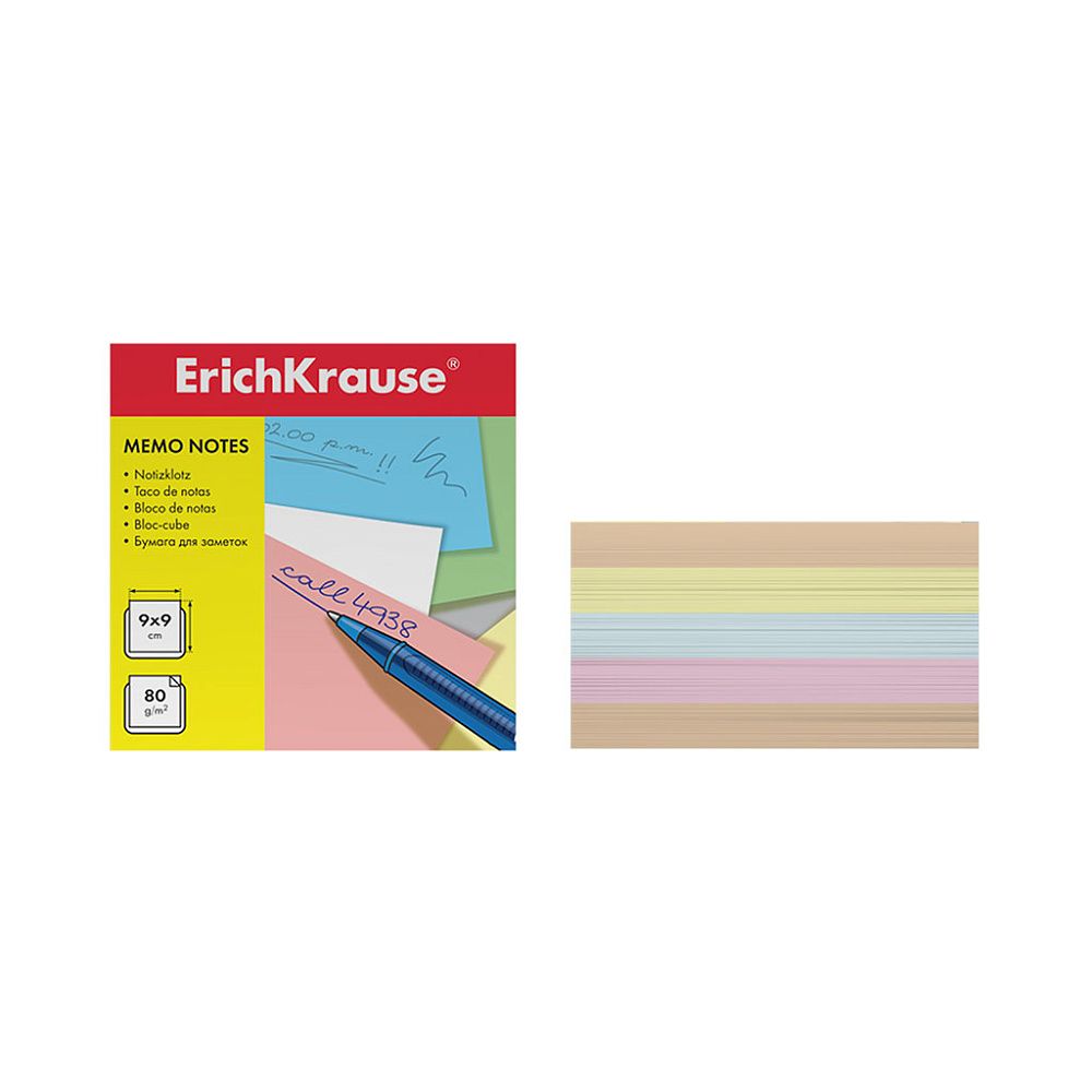 Бумага для заметок ErichKrause, 90x90x90 мм, 4 цвета