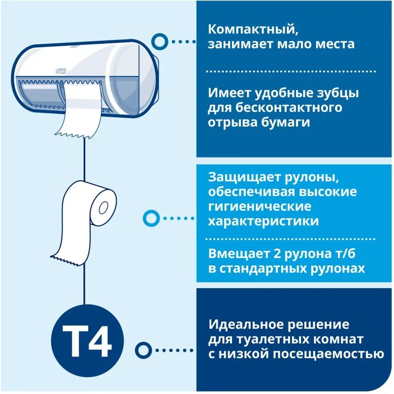 Бумага туалетная Торк T4 2сл бел вторич 23м 184л 4рул/уп 24уп/блок 120158