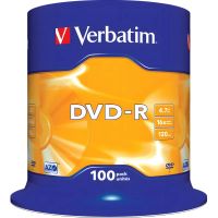 Носители информации DVD-R, 16x, Verbatim Azo Matt Silver, Cake/100, 43549
