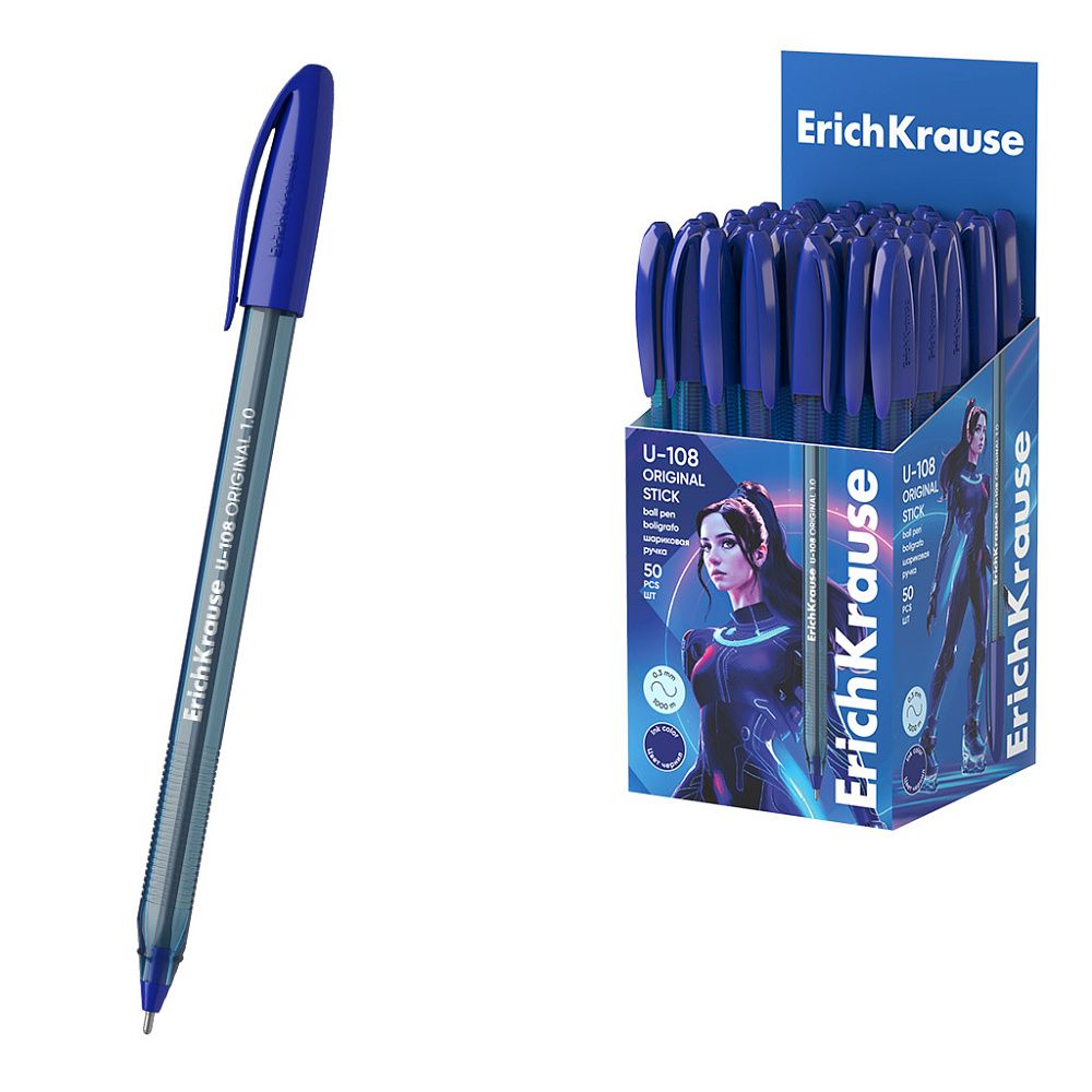 Ручка шариковая ErichKrause U-109 Stick&Grip Classic 1.0, Ultra Glide Technology, цвет чернил синий