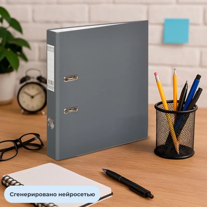 Папка-регистратор ECONOMY PLUS, 50мм, серый,ПБП1, карм.кор.,мет.уг