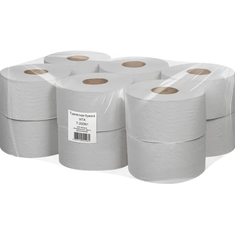 Бумага туалетная д/дисп 1сл сер макул втул 200м 12рул/уп 200N1