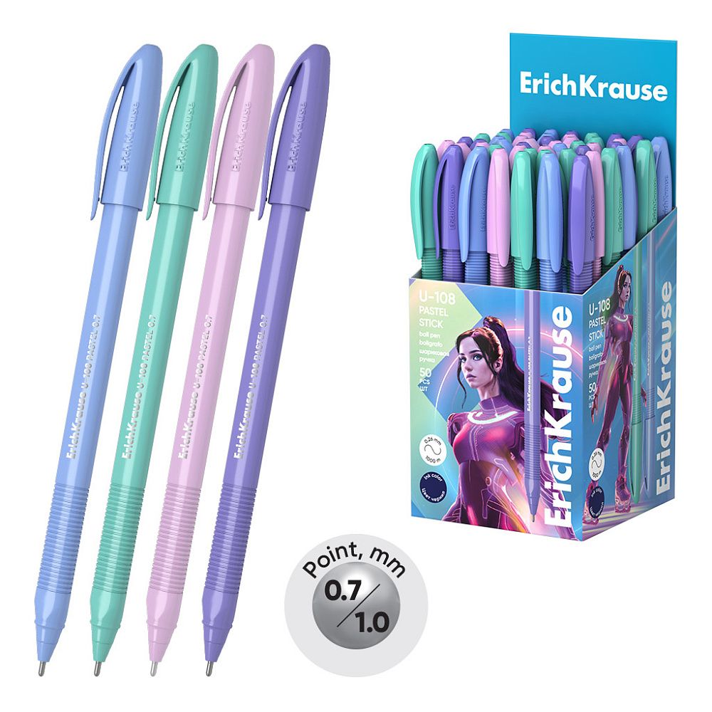 Ручка шариковая ErichKrause U-108 Stick Pastel 0.7, Ultra Glide Technology, цвет чернил синий