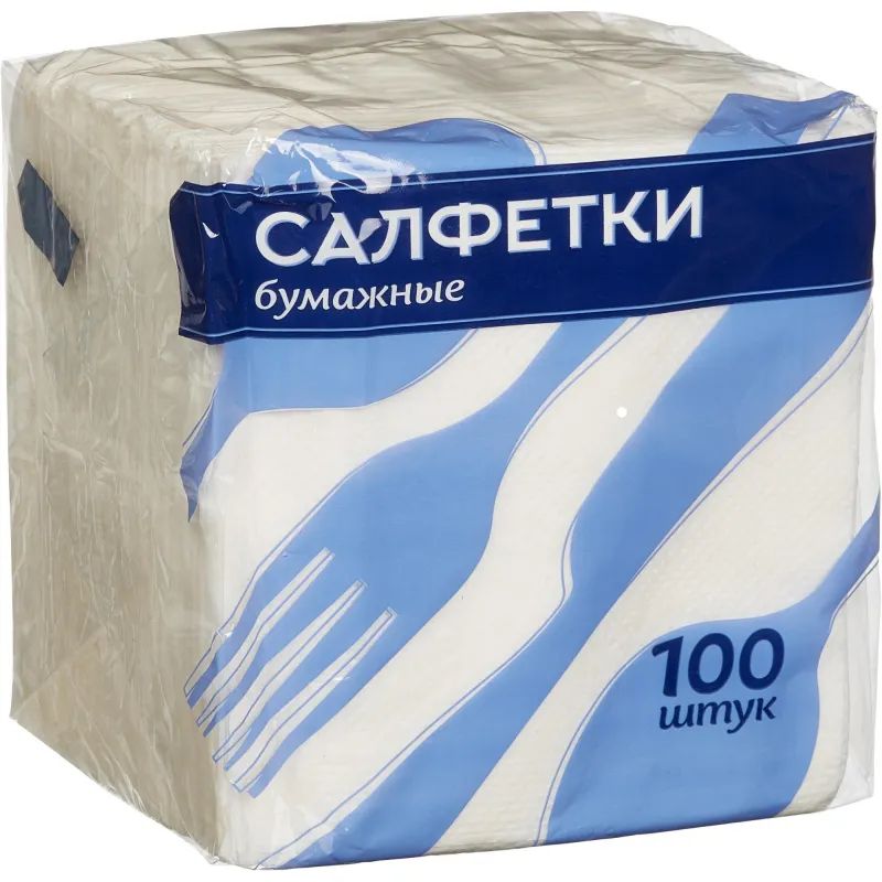 Салфетки бумажные 1 сл. 24х24 белые 100 лист/пач, 15 пач/уп