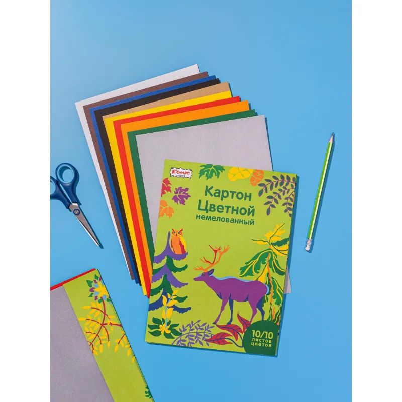 Картон цветной 10л, 10цв, А4, Живая природа, немелованный