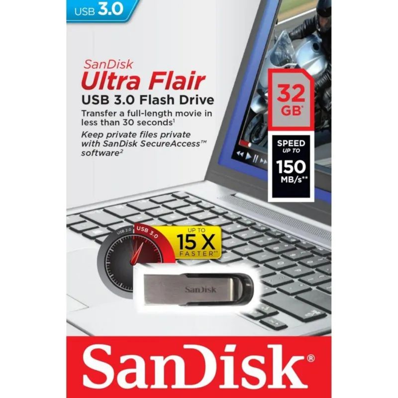 Флеш-память SanDisk Ultra Flair, 32Gb, USB 3.0, с/чер, SDCZ73-032G-G46