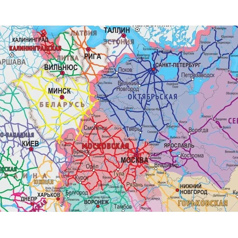Карта настенная Железных дорог России и сопред.госуд.1:3,64млн.,2,34х1,56м