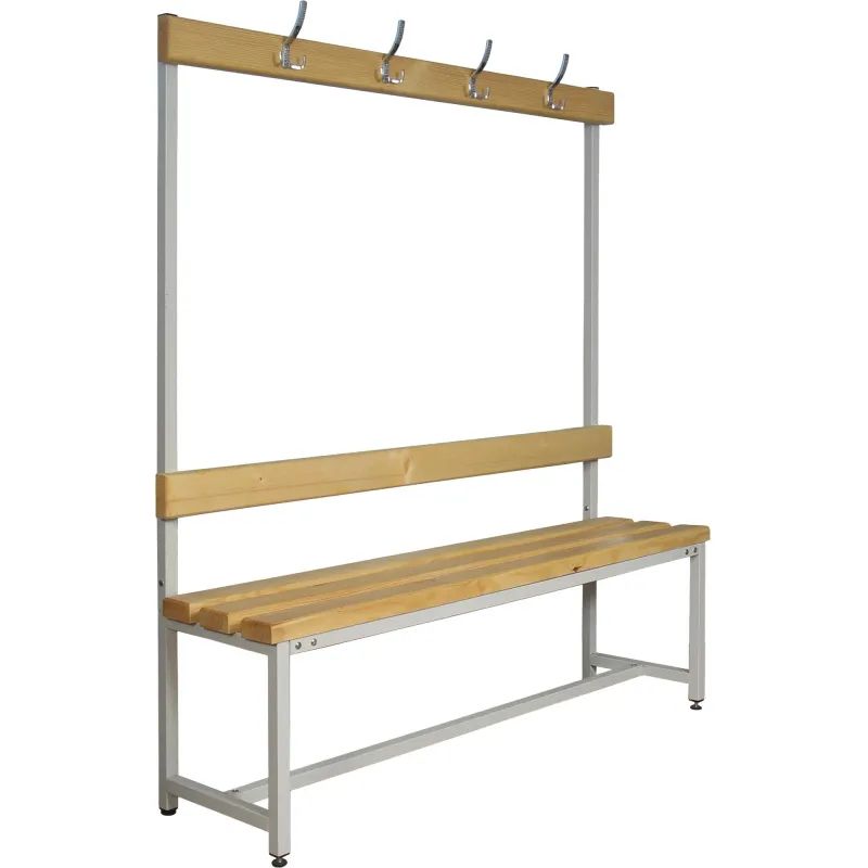 Скамья К_СК-1В-1500 со спинкой и веш, сосна, 1500х390х1670