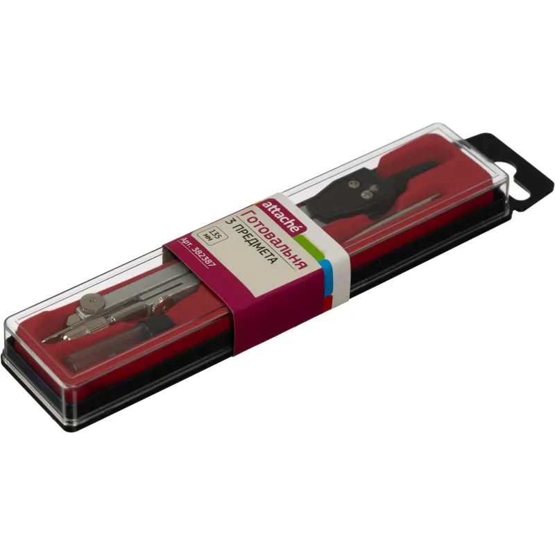 Готовальня Attache 135 мм, 3 предмета  S19003B, пласт.пенал