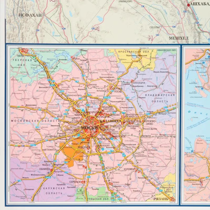 Карта настенная Автодороги РФ и сопред.госуд.полит-адм,1:3,7млн,2,33х1,58м