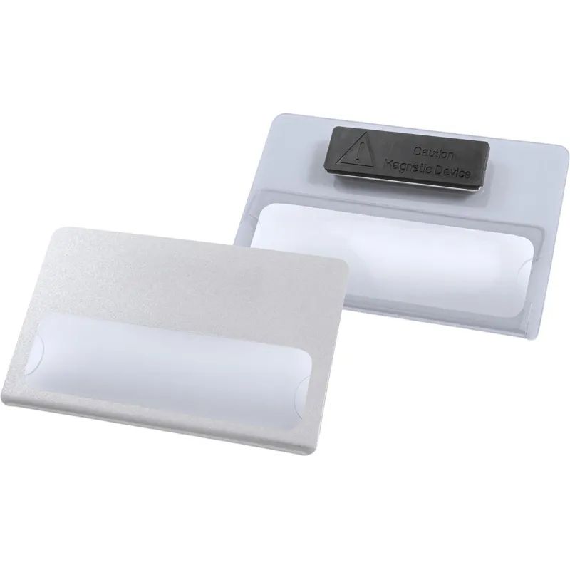 Бейдж с окном для сменной информации магнит,90x60мм серебрист