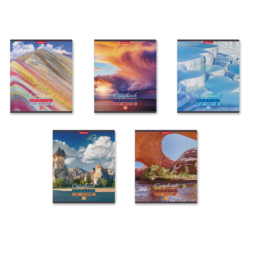 Тетрадь общая ученическая ErichKrause Wonders of Nature, 96 листов, клетка, глянцевая ламинация_MIX-PACK