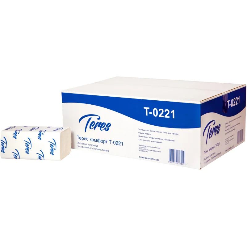 Полотенца бумажные д/держ.Терес Комфорт 200л/пач 20пач/кор V-слож.Т-0221
