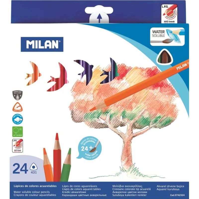 Карандаши акварельные цветные 24цв 3-гран Milan