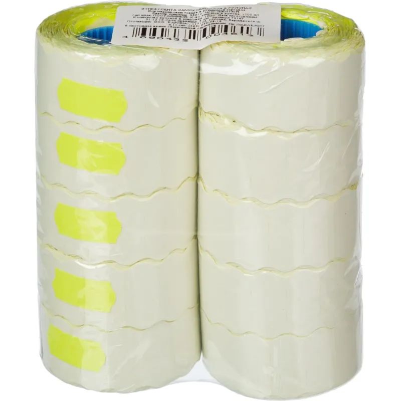 Этикет-лента 26х12 желт волна 1000шт/рул 10рул/уп