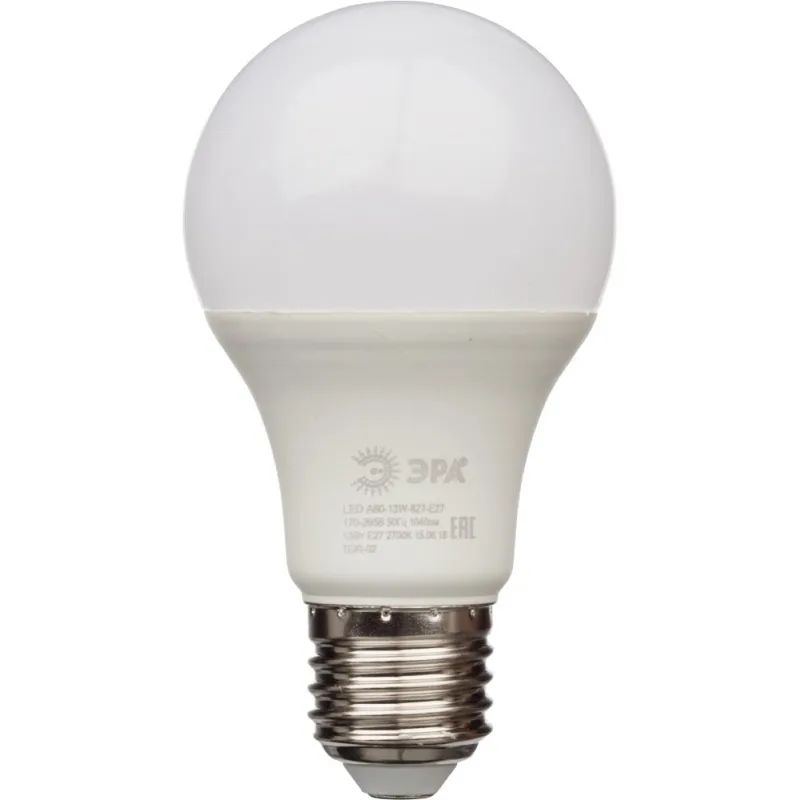 Лампа светодиодная Эра 13W E27 2700k тепл.бел. ст.колба LED A60-13W-827-E27