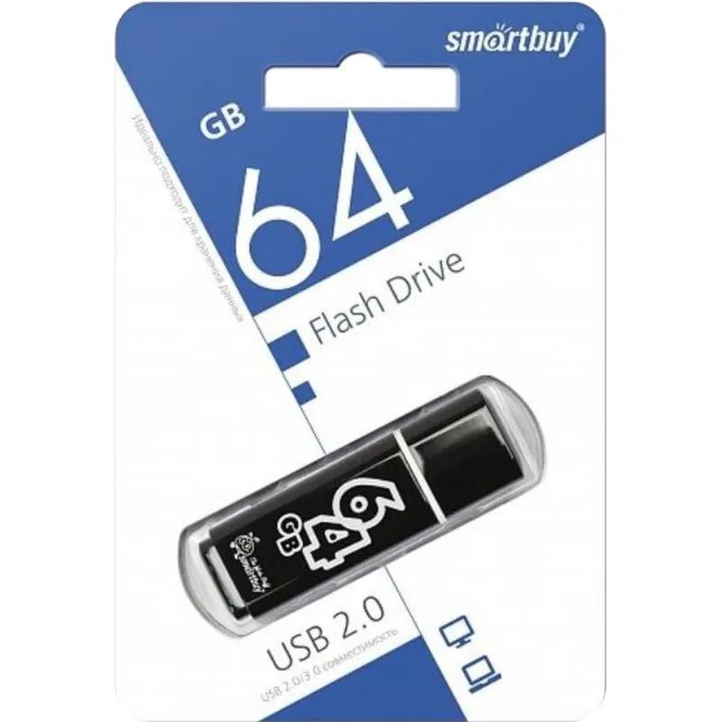 Флеш-память Smartbuy Glossy, 64Gb, USB 2.0, чер, SB64GBGS-K