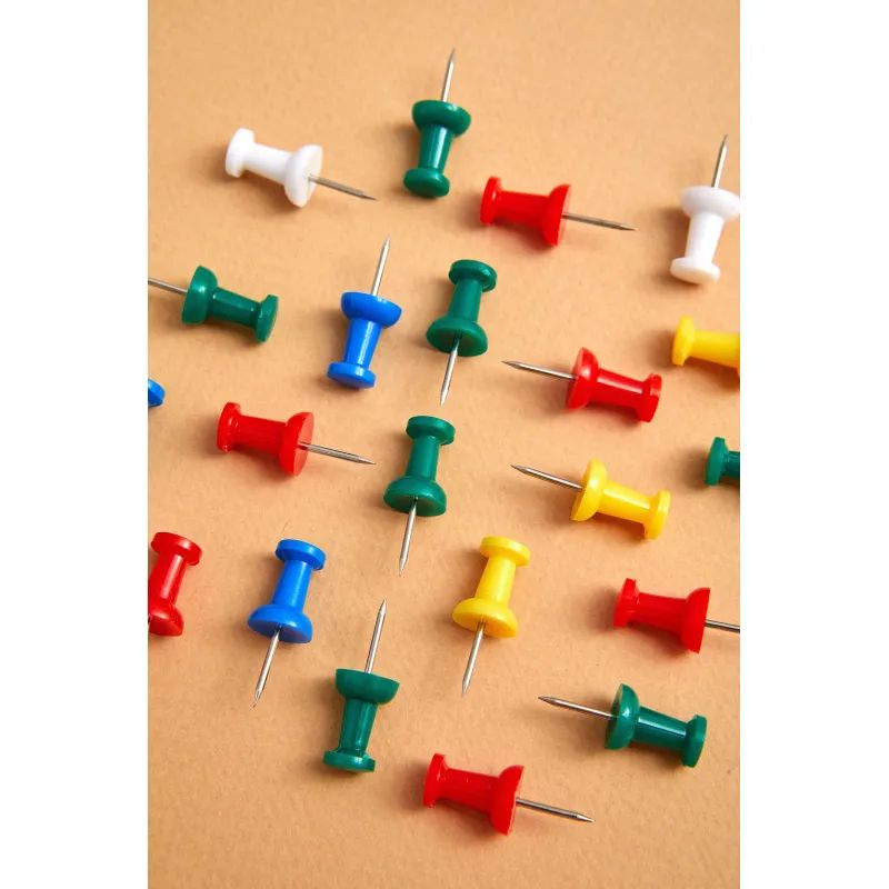 Кнопки силовые д/пробковых досок Комус,пластик.шляпка,ассорти,европ,25шт/уп