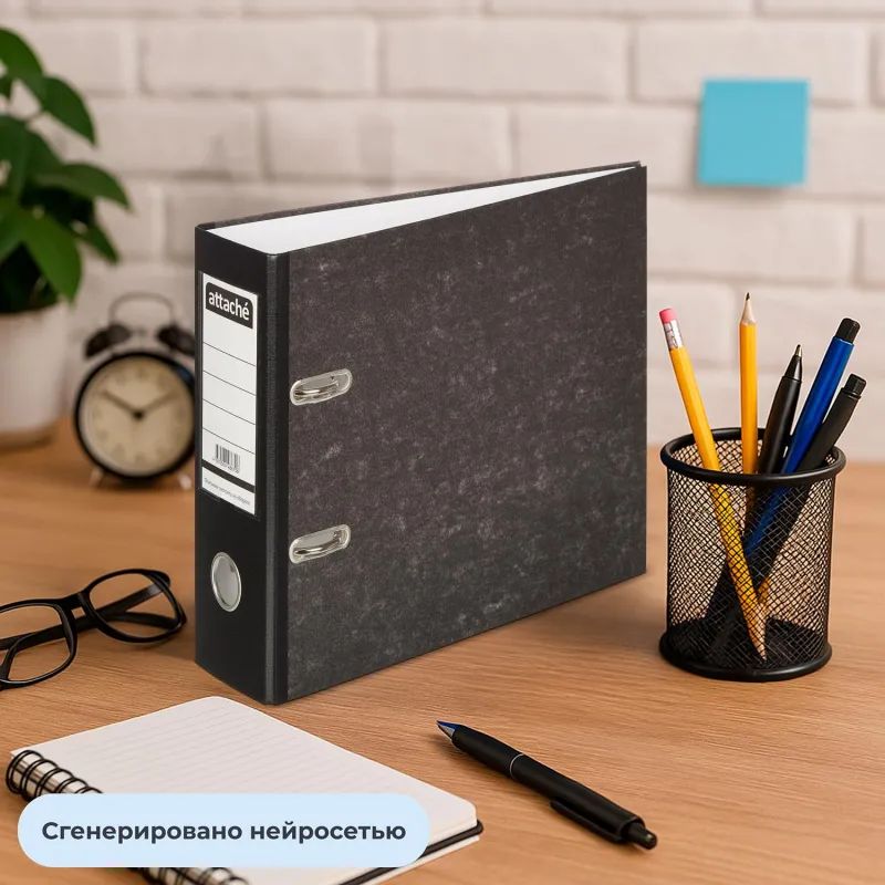 Папка-регистратор ATTACHE, формат A5,гориз,75мм,мрам,черн, бум./бум.,карм.к
