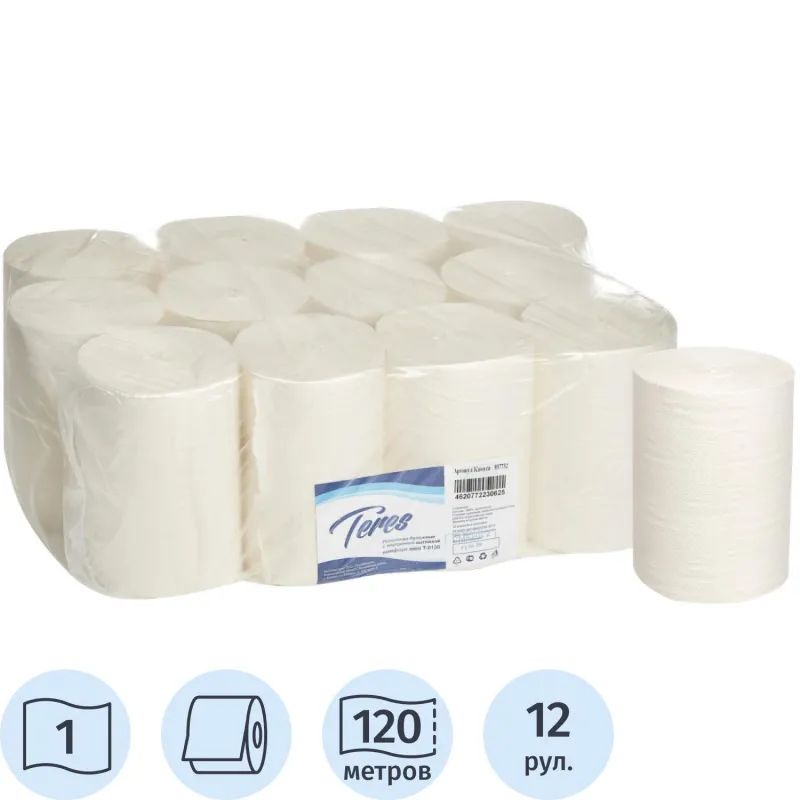 Полотенца бумажные д/дисп Терес Комфорт мини ЦВ 1сл 120м 12рул без втулки