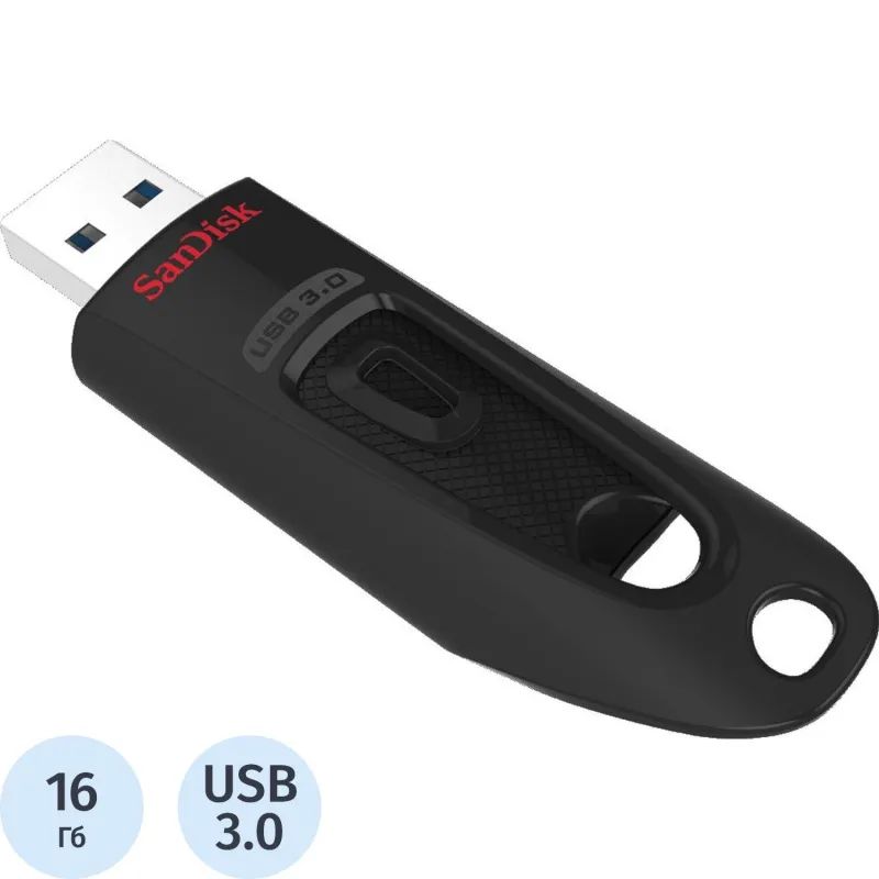 Флеш-память SanDisk Ultra, 16Gb, USB 3.0, чер, SDCZ48-016G-U46