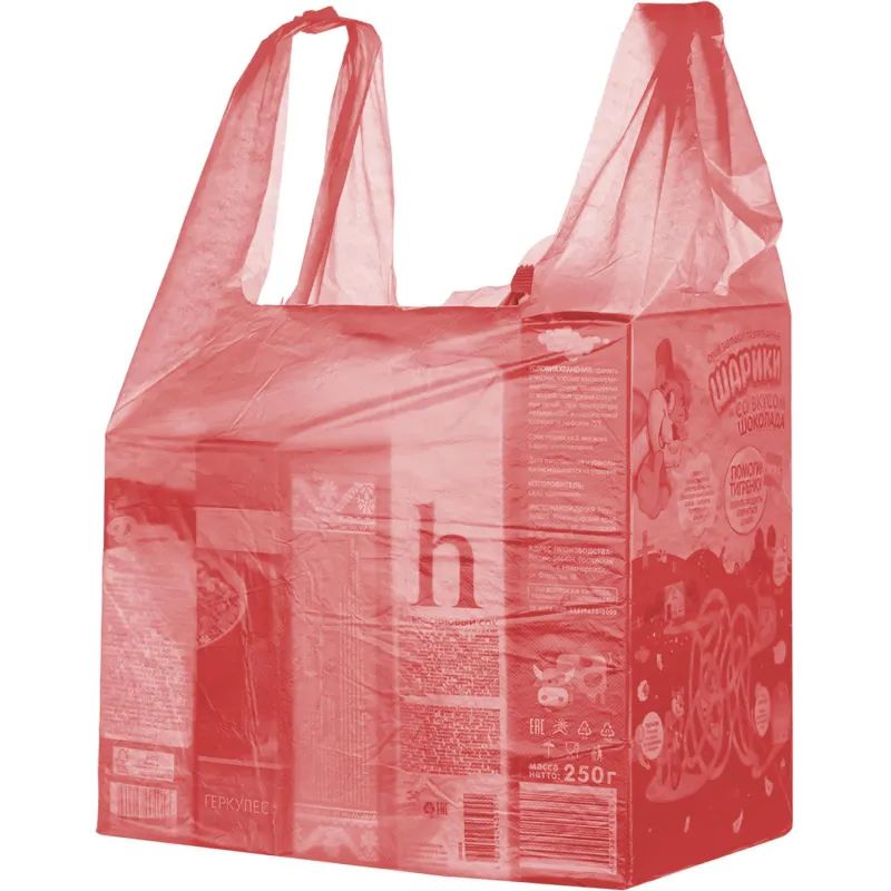 Пакет-майка ПНД 35+20х65 15мкм, 100шт./уп. цветной.