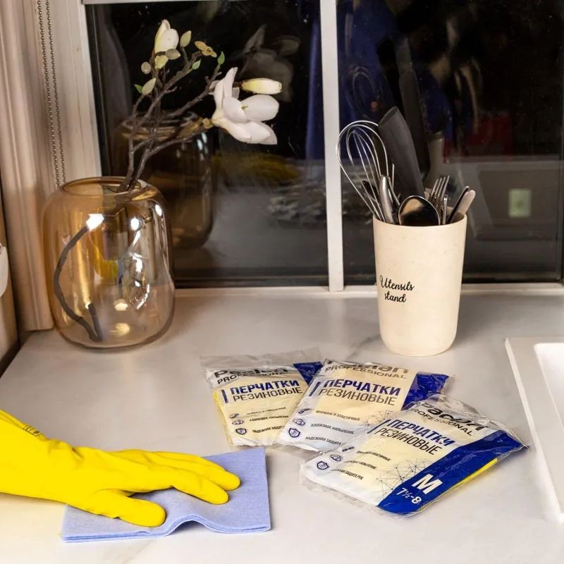 Перчатки резиновые PACLAN Professional латекс хл нап желт 407855/4073144 рS